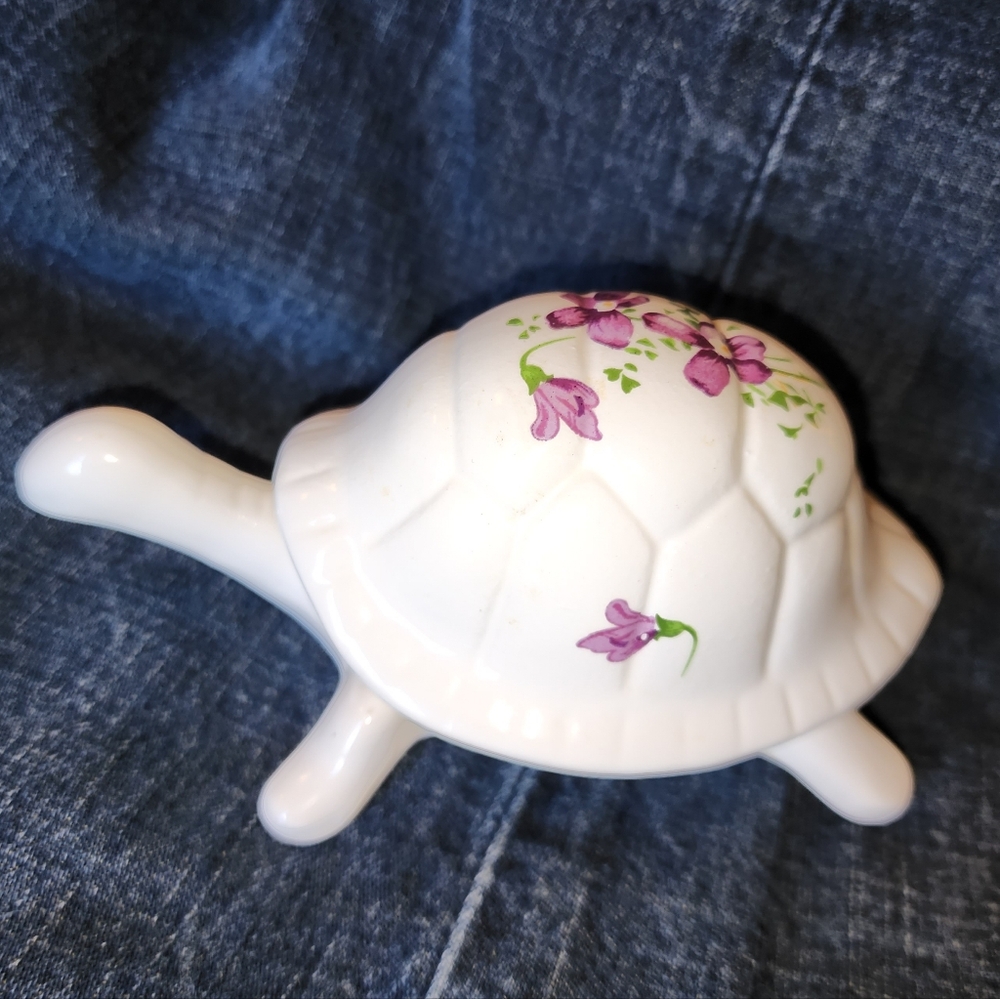 Vintage Turtle Trinket Box Hand Painted Ceramic Made in Portugal